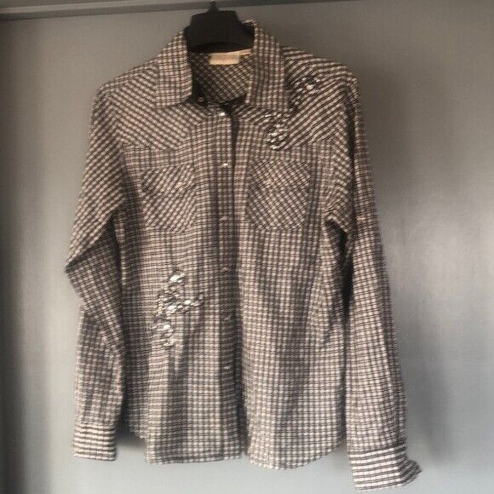 Shyanne L Embroidered Bling Western Cowgirl Rhinestone Snap Shirt Metallic Check